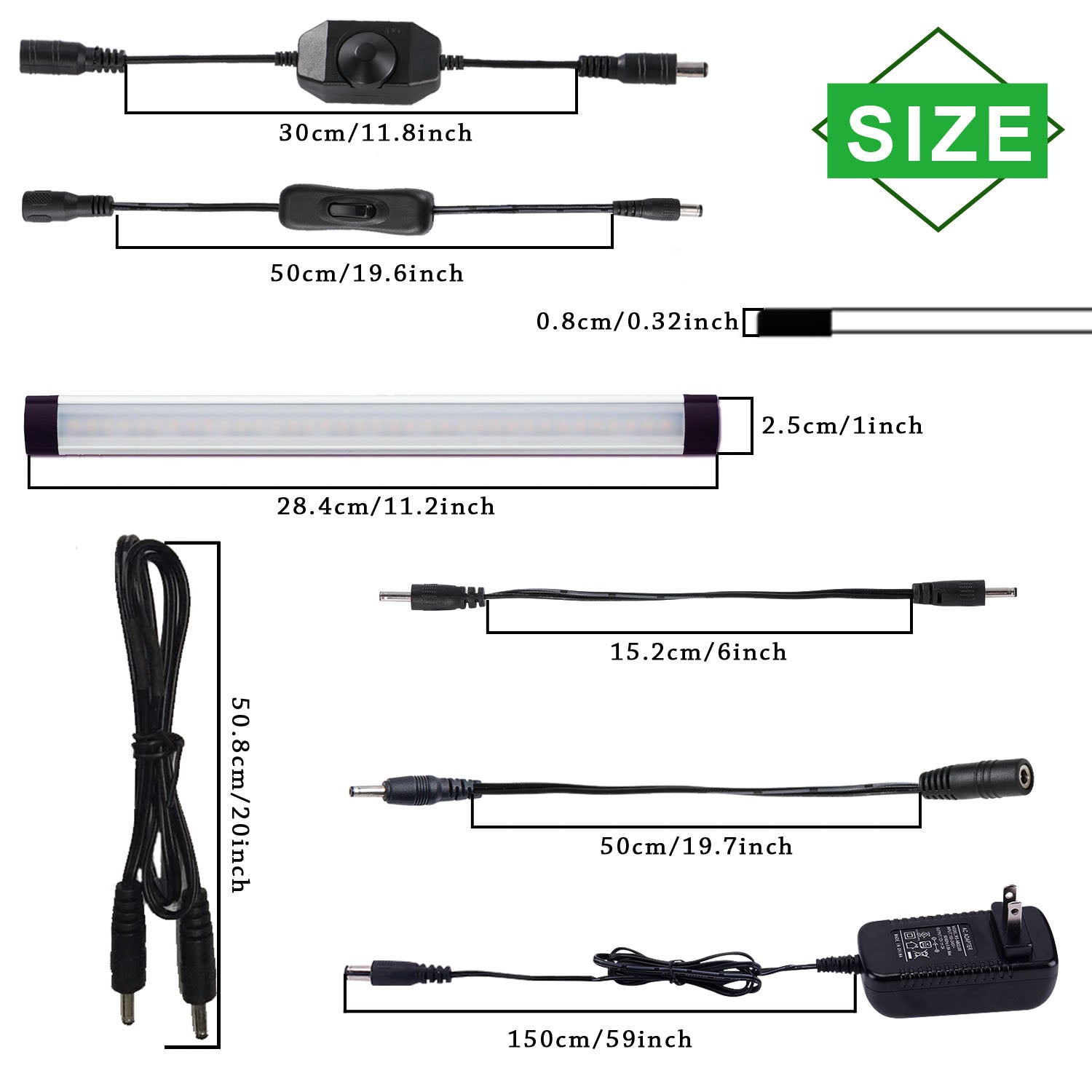 12V Linkable LED Under Cabinet Light Bar with Dimmer & Adapter(2700K/6000K, 3 Lights)