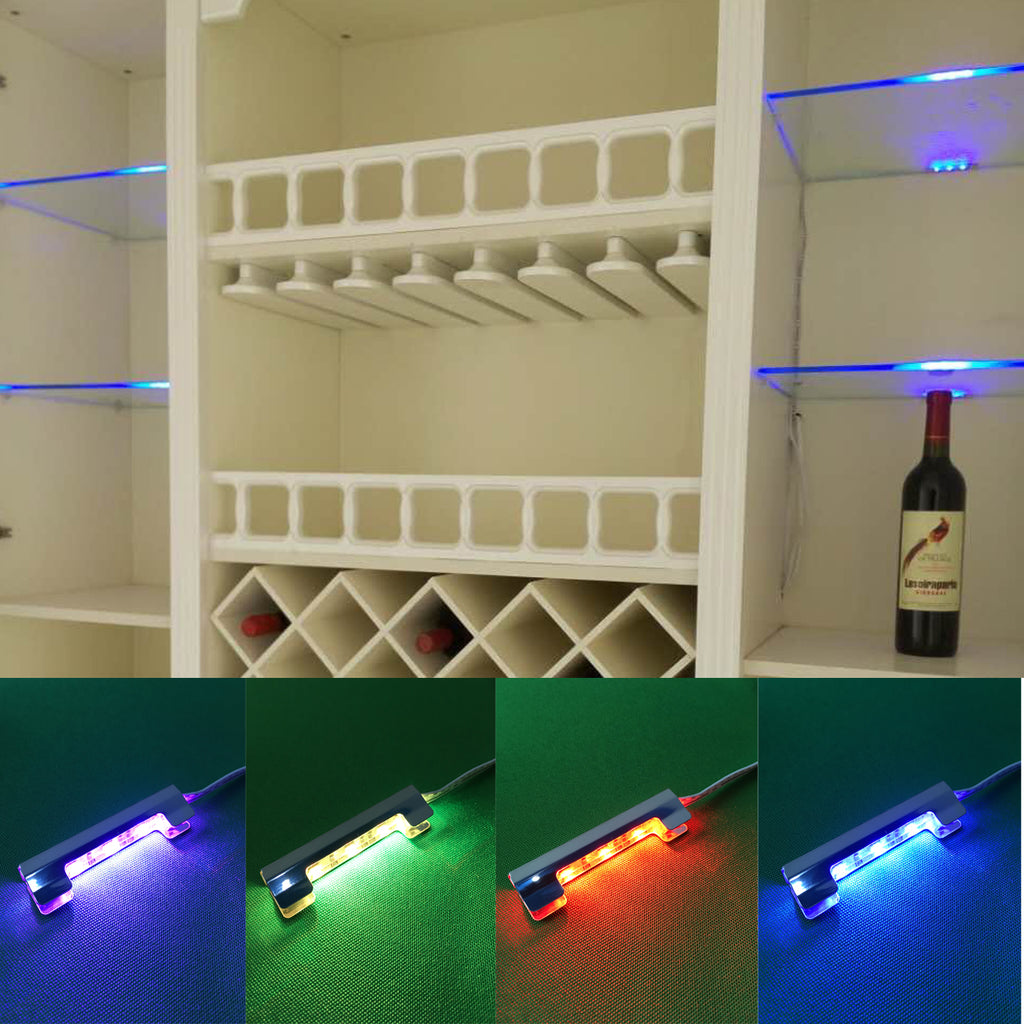 AIBOO LED Under Cabinet Night Lights Kit for Glass Edge Shelf Back Side Lighting Using Flexible Cable and Clip with RF Remote 4 RGB Lights