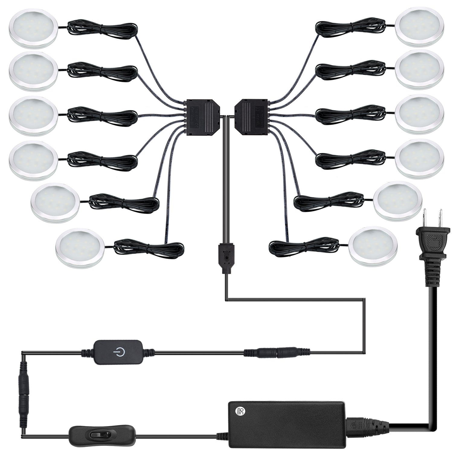 LED-Unterschrankbeleuchtung, 12 Stück Unterbauleuchten, Touch-Dimmfunktion, fest verdrahtet oder per Stecker