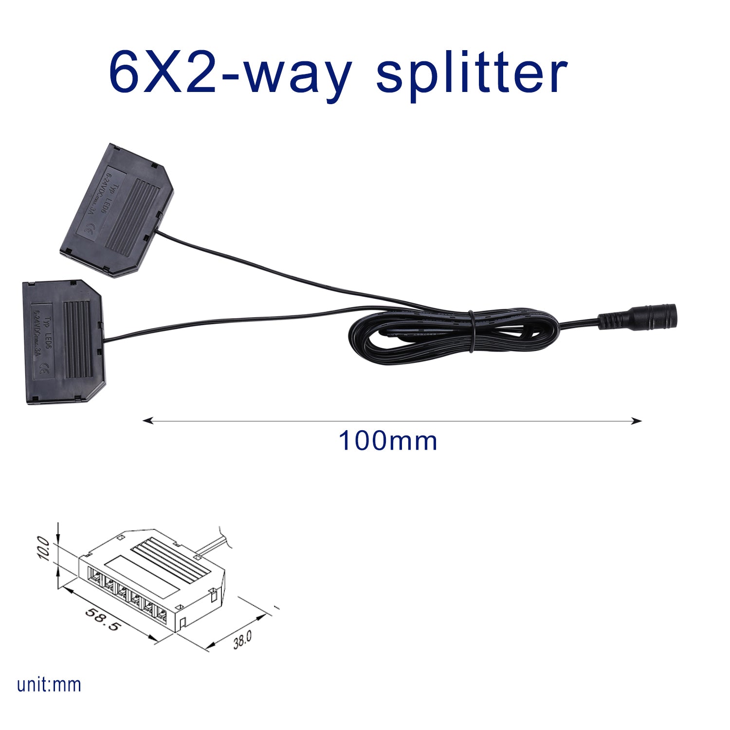 Splitter für AIBOO-Schrankleuchten, schwarze Kabel.