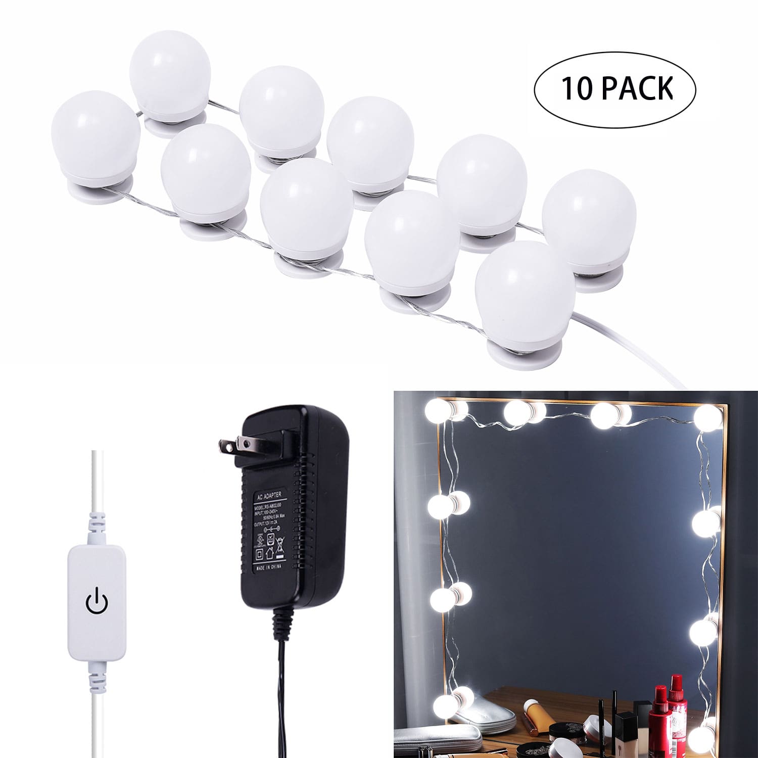LED Makeup Mirror Lights(4000K, 10Bulbs, Plug in), Mirror Not Included