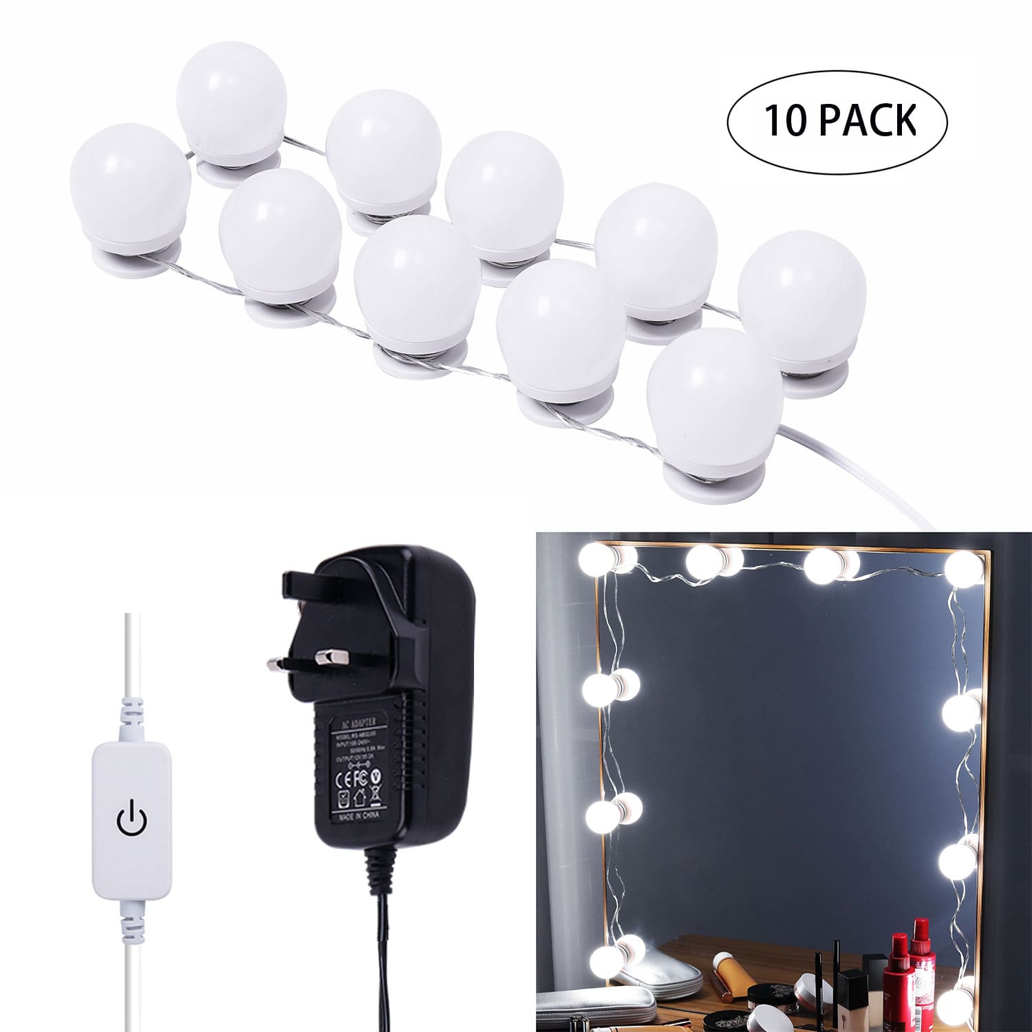 LED Makeup Mirror Lights(4000K, 10Bulbs, Plug in), Mirror Not Included