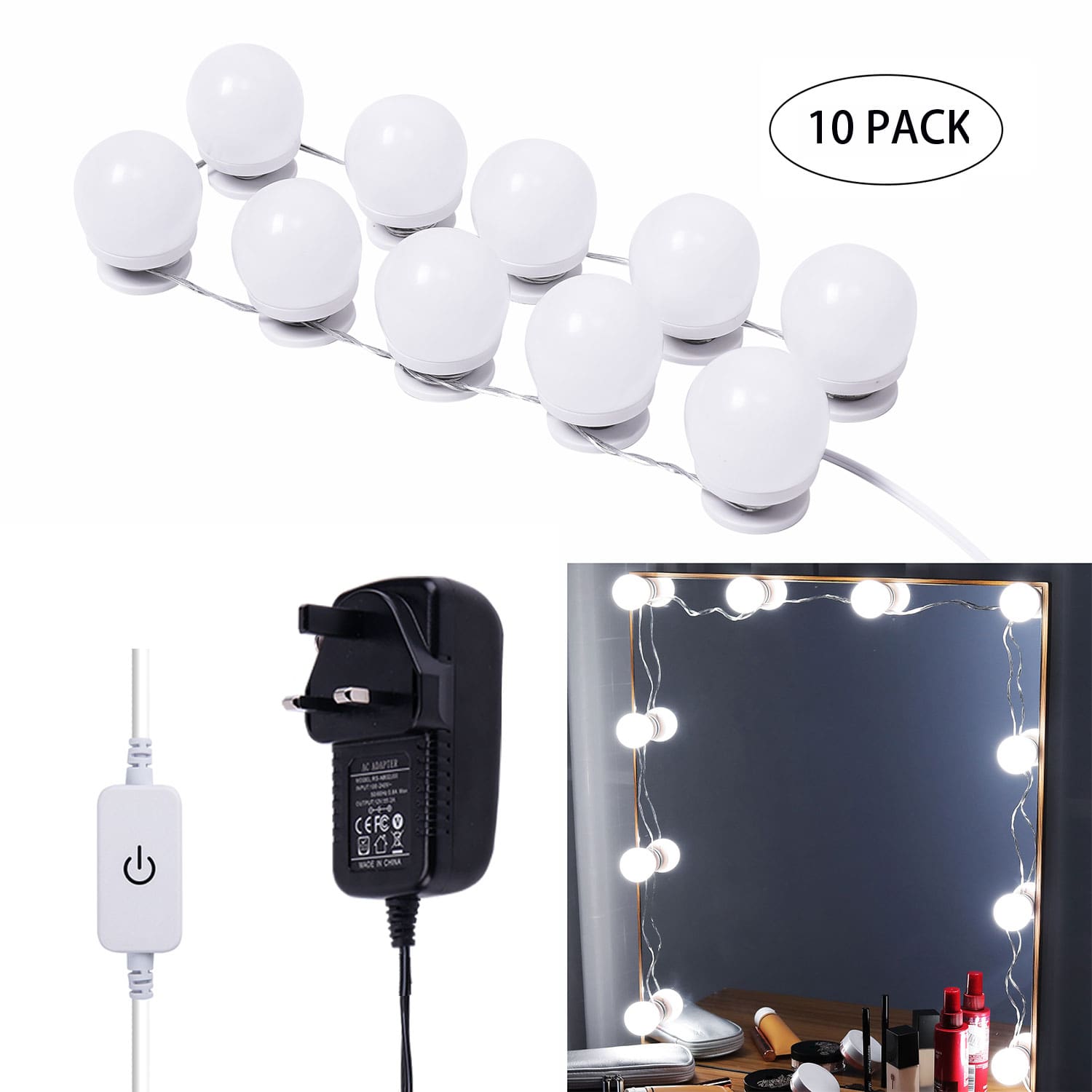 LED Makeup Mirror Lights(4000K, 10Bulbs, Plug in), Mirror Not Included