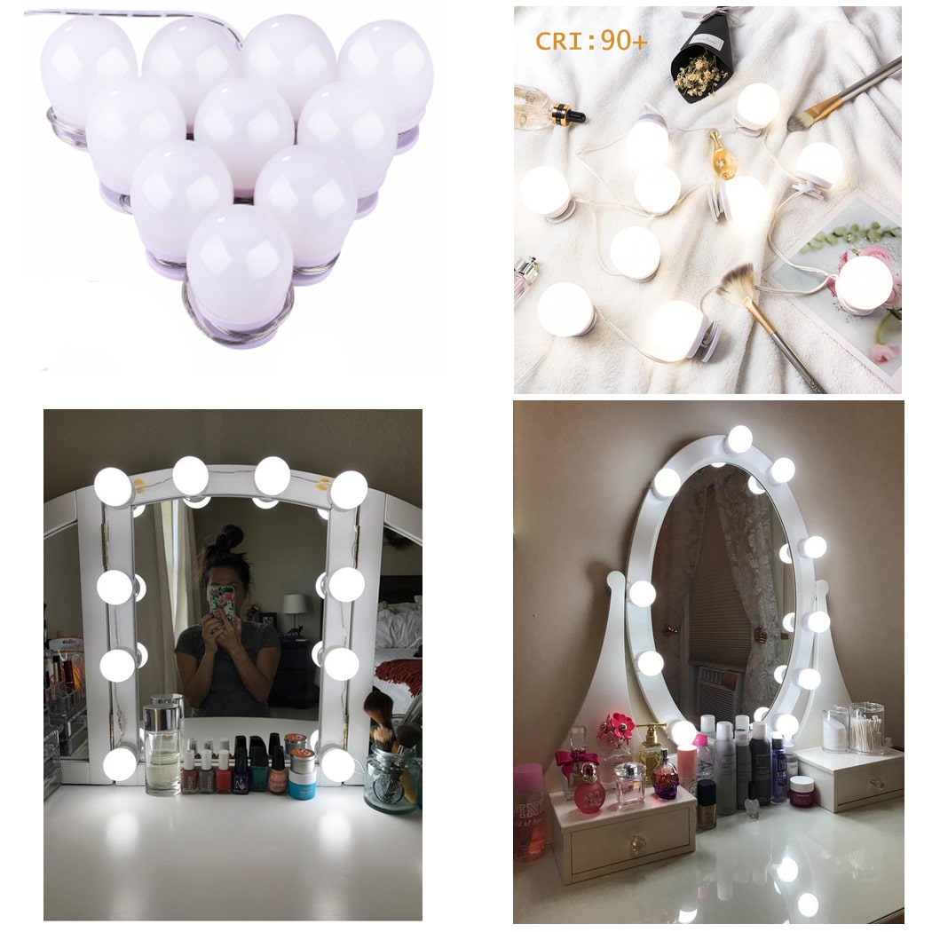 Lumières LED pour miroir de maquillage (4000 K, 10 ampoules, à brancher), miroir non inclus 