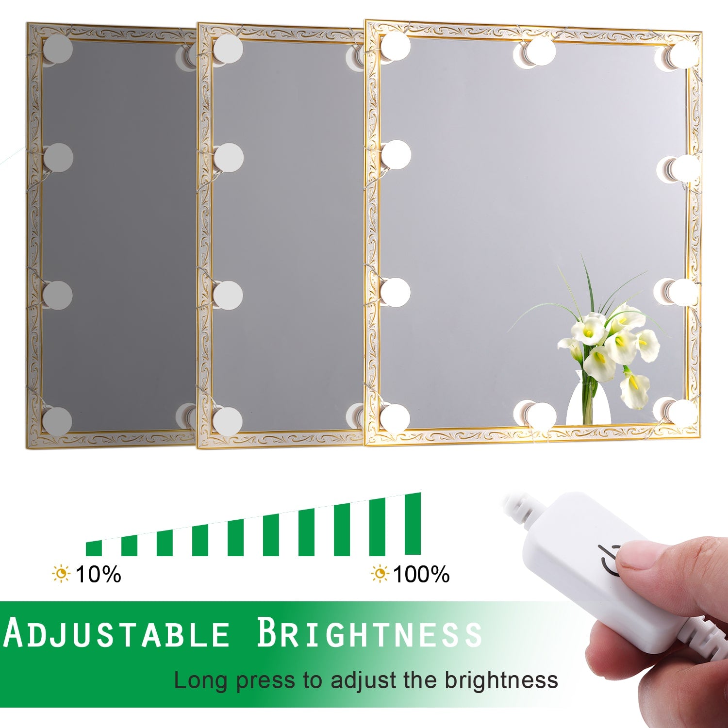 Lumières de maquillage à LED pour miroir (4000 K, 10 ampoules 5 V USB) Miroir non inclus