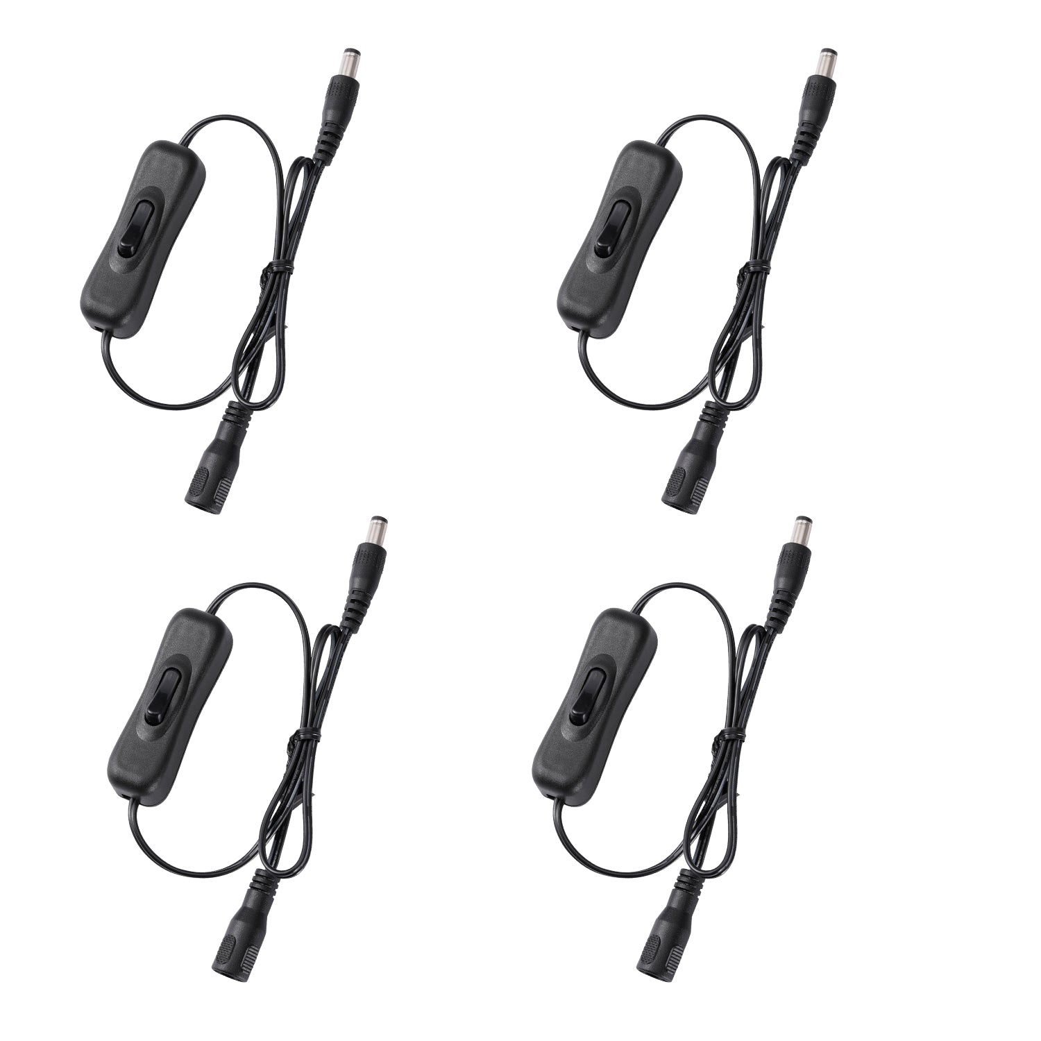 Lot de 4 interrupteurs en ligne DC 12 V, prise DC 5,5 x 2,1 mm, connecteur mâle vers femelle, interrupteur marche/arrêt manuel pour bande lumineuse LED basse tension (noir)