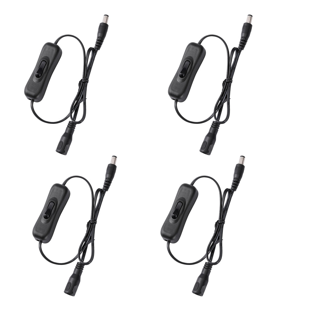 4pcs DC 12V Inline Switch, DC Jack 5.5 x 2.1 mm Male to Female Connector Manual On/off Switch for Low Voltage LED Strip Light (Black))