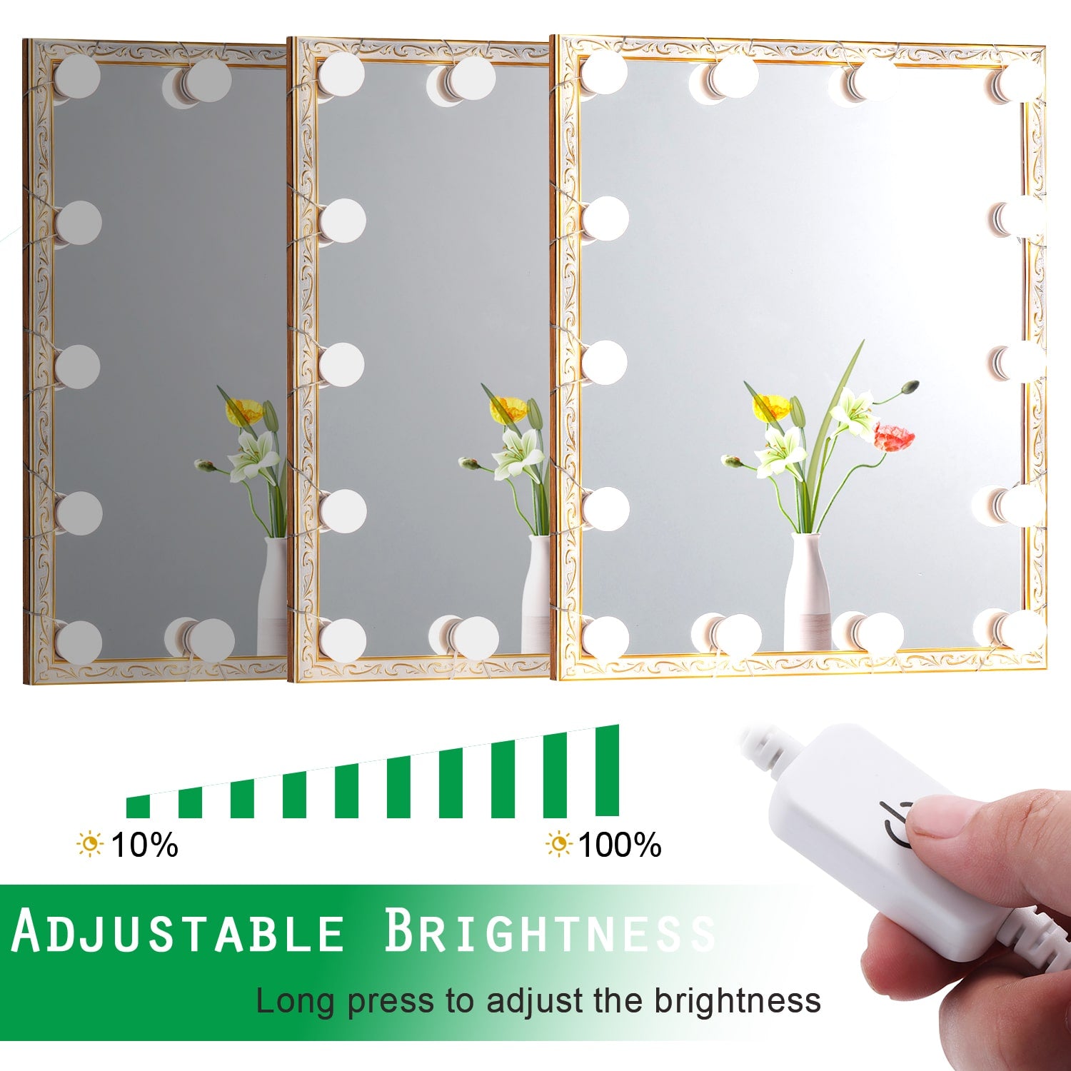 Lumières LED pour miroir de maquillage (4000 K, 14 ampoules, USB 5 V) Miroir non inclus