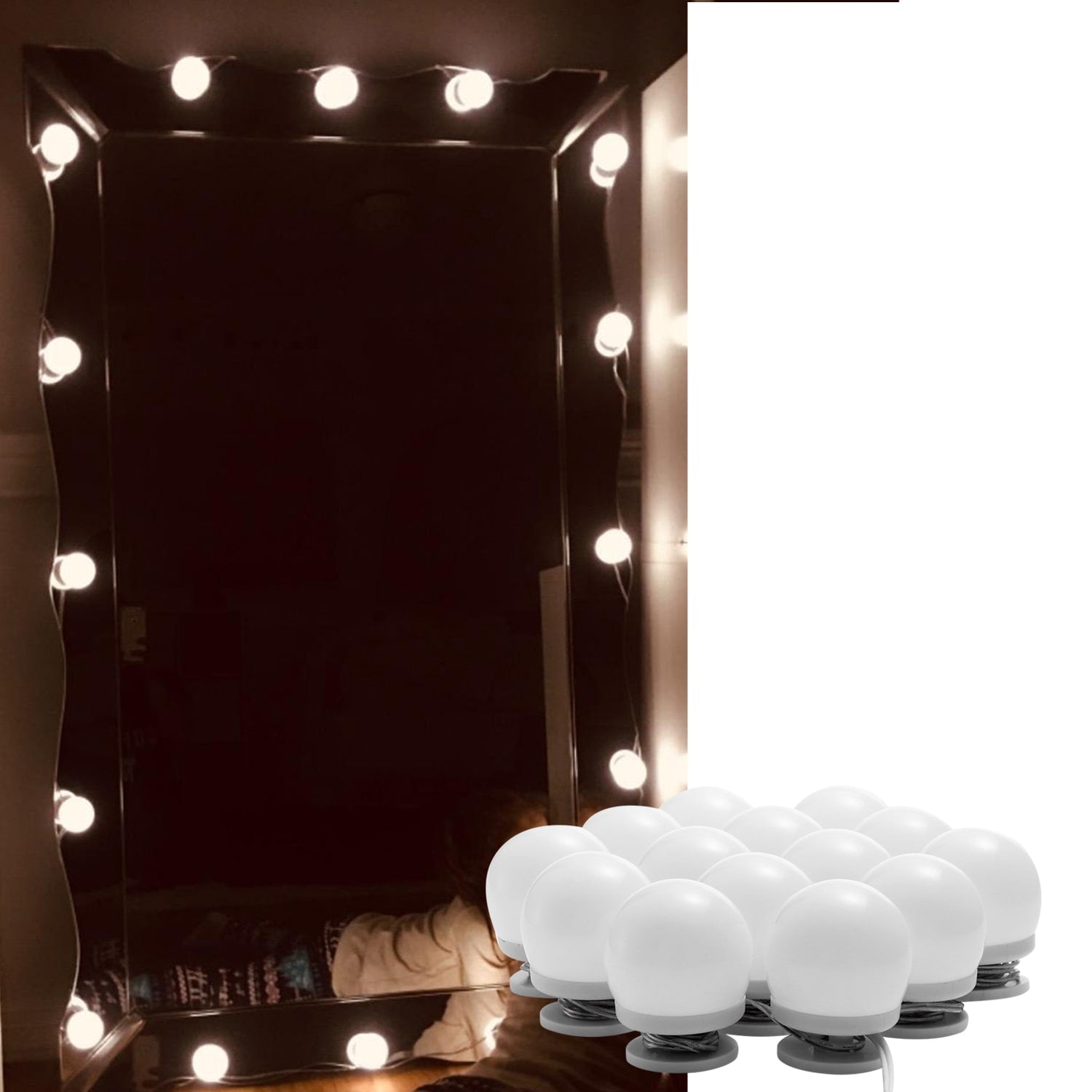 LED Makeup Mirror Lights Stick on(4000K, 14Bulbs, Plug in), Mirror Not Included