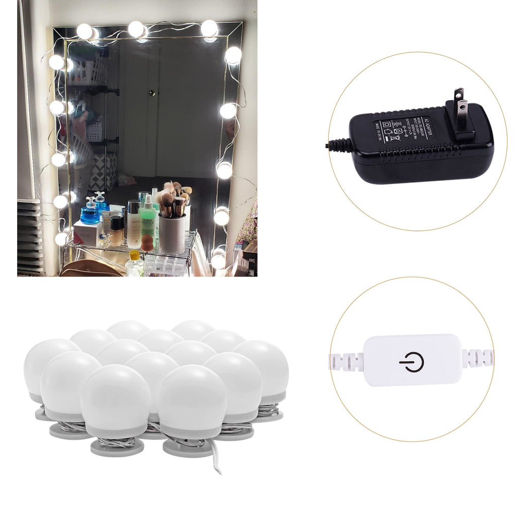 LED Makeup Mirror Lights Stick on(4000K, 14Bulbs, Plug in), Mirror Not  Included