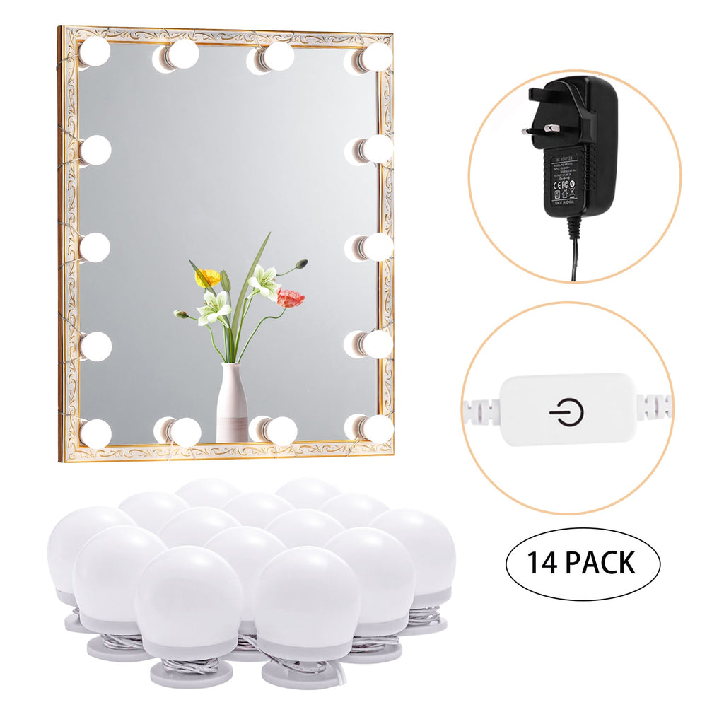 LED Makeup Mirror Lights Stick on(4000K, 14Bulbs, Plug in), Mirror Not Included