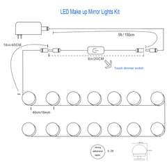 LED Makeup Mirror Lights Stick on(4000K, 14Bulbs, Plug in), Mirror Not Included