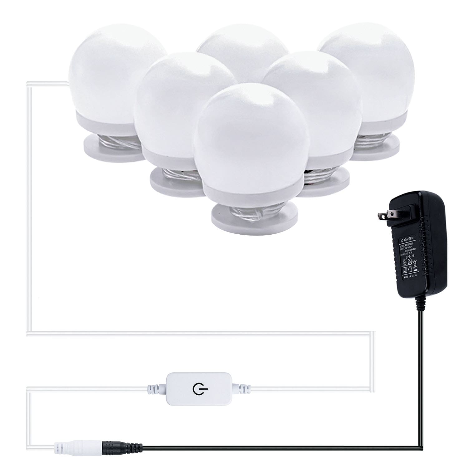 Lumières LED pour miroir de maquillage (4000 K, 6 ampoules, à brancher), miroir non inclus