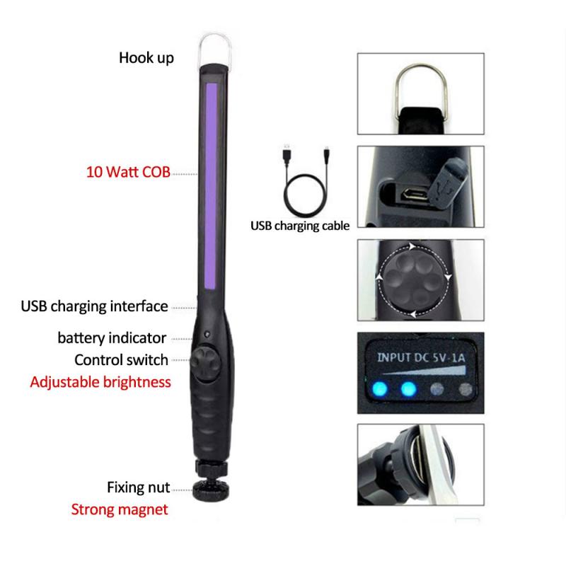 AIBOO USB Rechargeable Portable Ultraviolet Uv Disinfection Light Lamp Handheld LED Rod Sterilizer Mites Stick lighting
