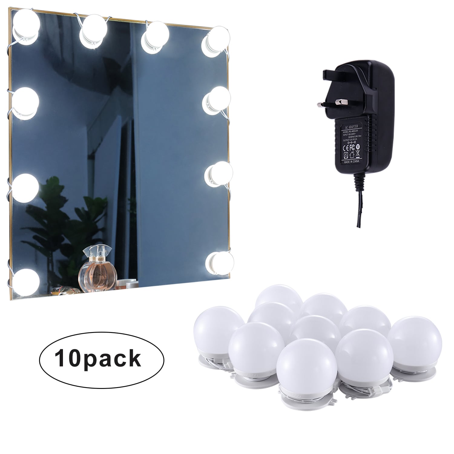 Linkable LED Makeup Mirror Lights(2700K/4000K/6000K, Plug in, 10Bulbs)