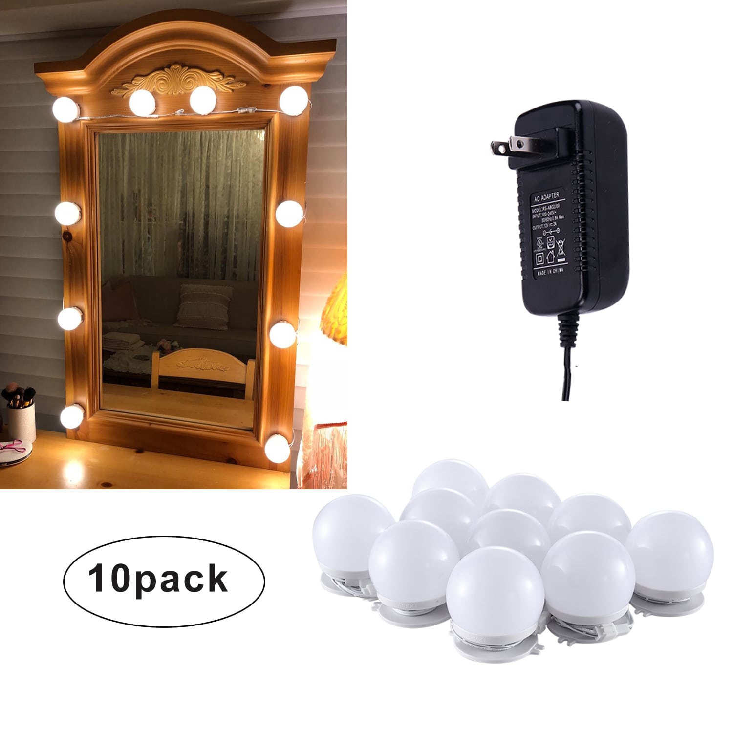 Linkable LED Makeup Mirror Lights(2700K/4000K/6000K, Plug in, 10Bulbs)