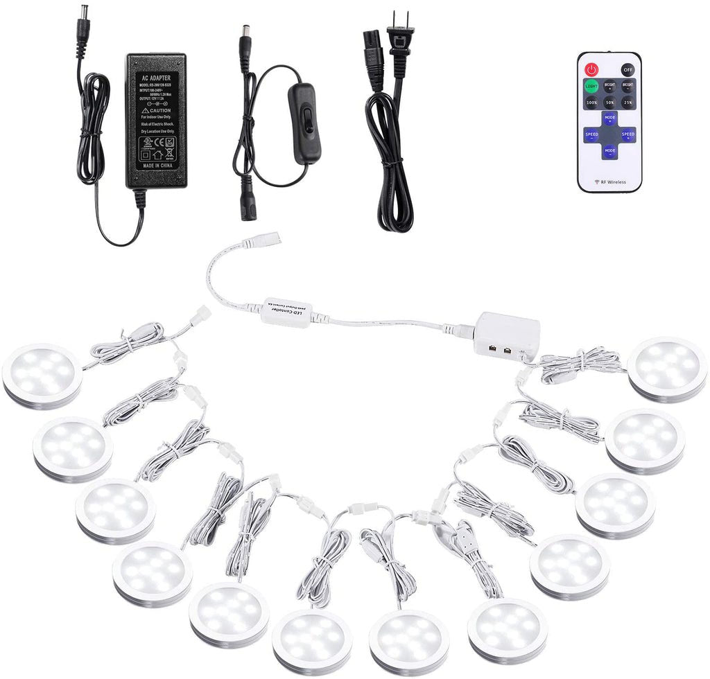 AIBOO Éclairage LED sous armoire connectable 12 V à intensité variable avec télécommande RF sans fil, prise murale pour éclairage d'ambiance de cuisine (kit de 12 lumières) 