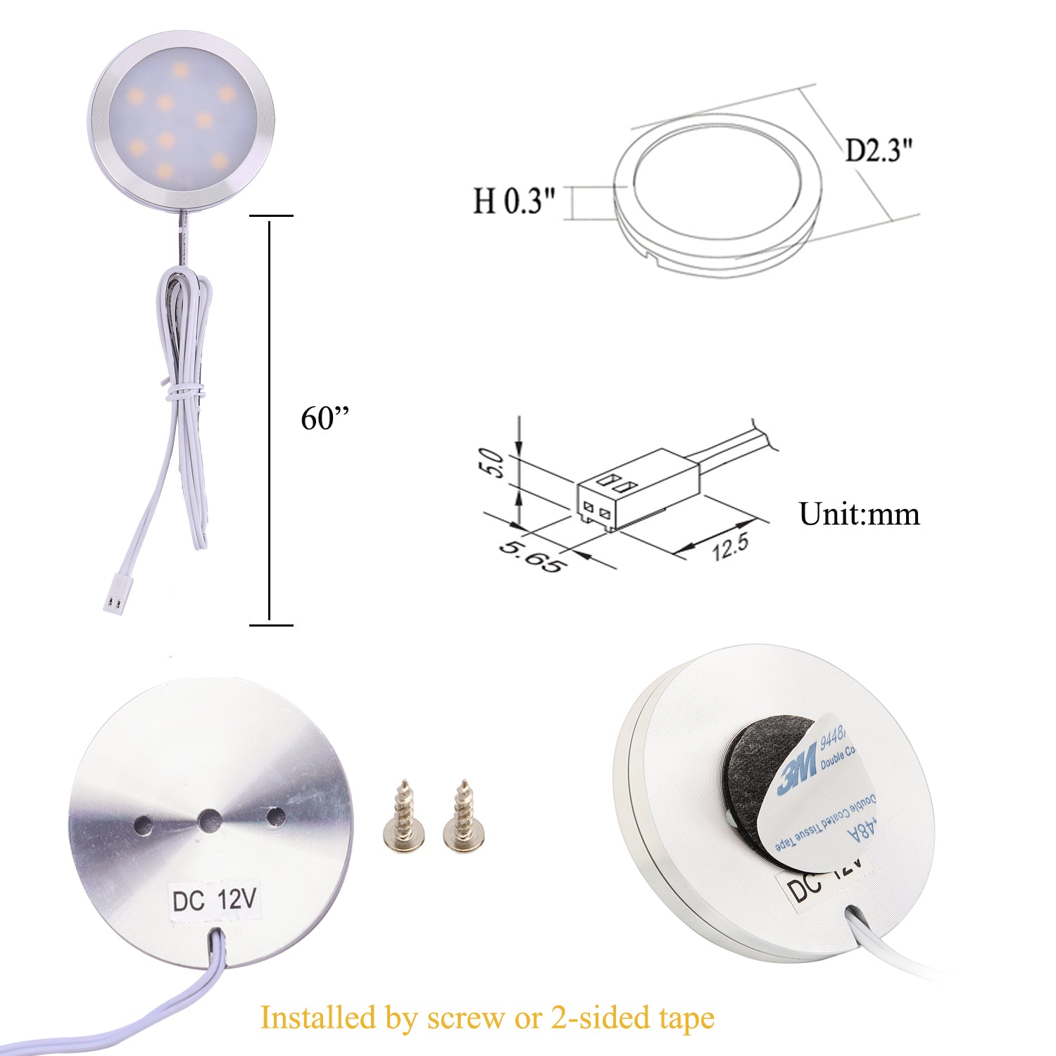 AIBOO LED-Unterschrankbeleuchtung, 4 Stück, LED-Pucklichter mit kabelloser RF-Fernbedienung, dimmbar für unter der Theke, Regalmöbelbeleuchtung (weißes Kabel)