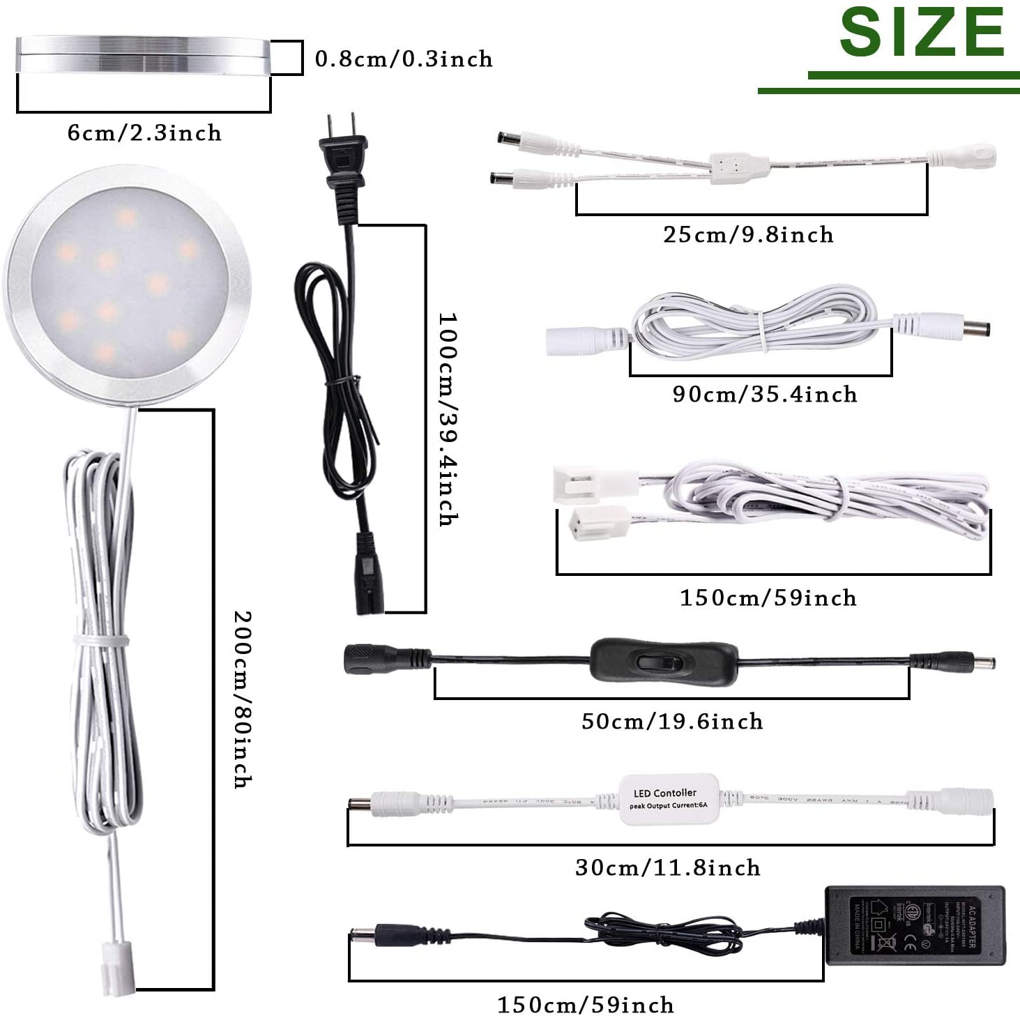 Kit d'éclairage sous comptoir AIBOO, 12 rondelles lumineuses LED 4000 K enfichables, luminaires blancs ultra-minces à intensité variable 24 W pour éclairage d'armoires de cuisine, d'armoires à vin, de placards et de vitrines 