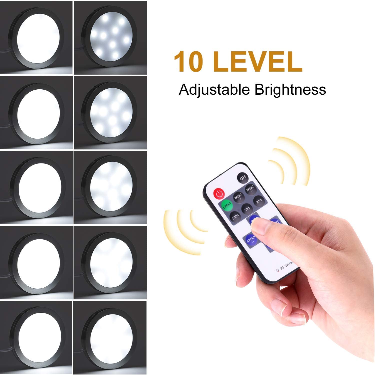 AIBOO Éclairage LED sous armoire connectable 12 V à intensité variable avec télécommande RF sans fil, prise murale pour éclairage d'ambiance de cuisine (kit de 12 lumières) 