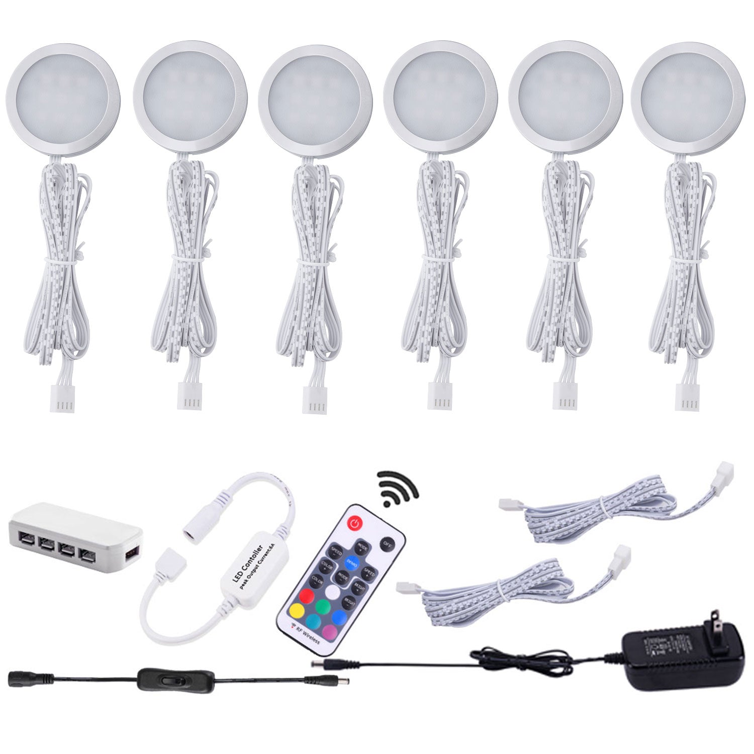 AIBOO LED-Schrankleuchte, 6 Farbwechsel, LED-Schranklampe, Puck-Lichter, dimmbar, unter dem Regal, Küchenthekendekoration, Möbelbeleuchtung