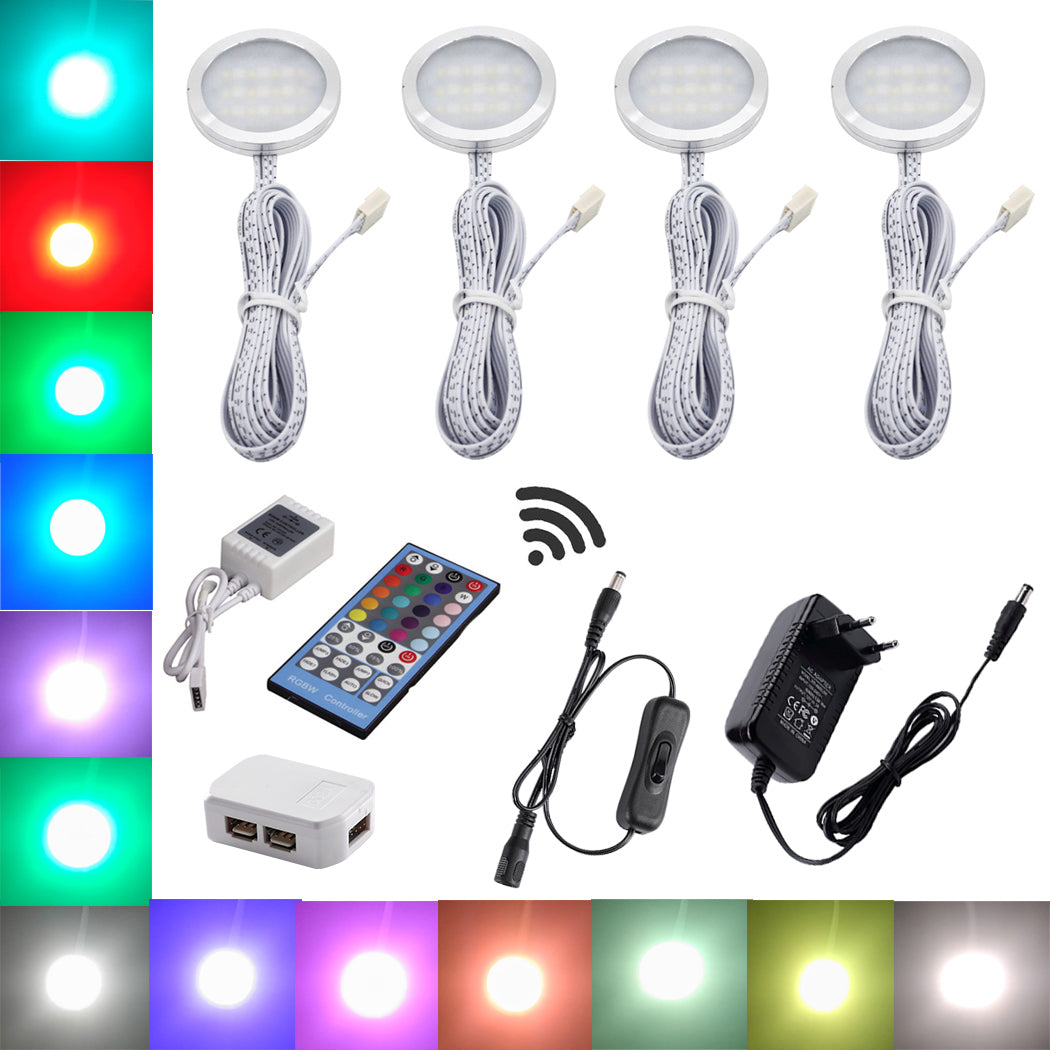 AIBOO Lot de 2 lampes RGB câblées 12 V avec télécommande sans fil RF pour éclairage de comptoir de cuisine 