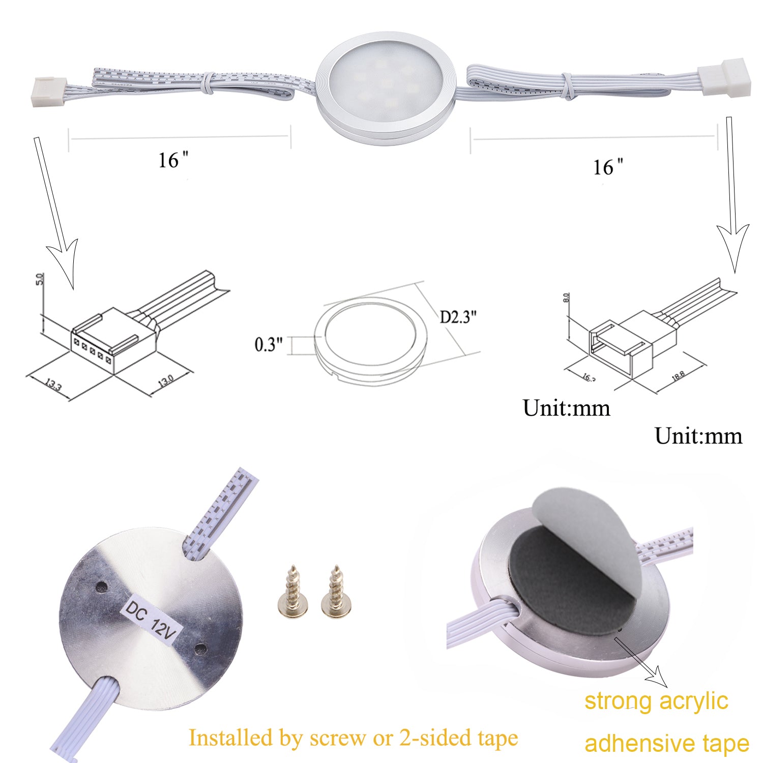 AIBOO Under Cabinet LED Puck Light Single Light with Plug in Cords