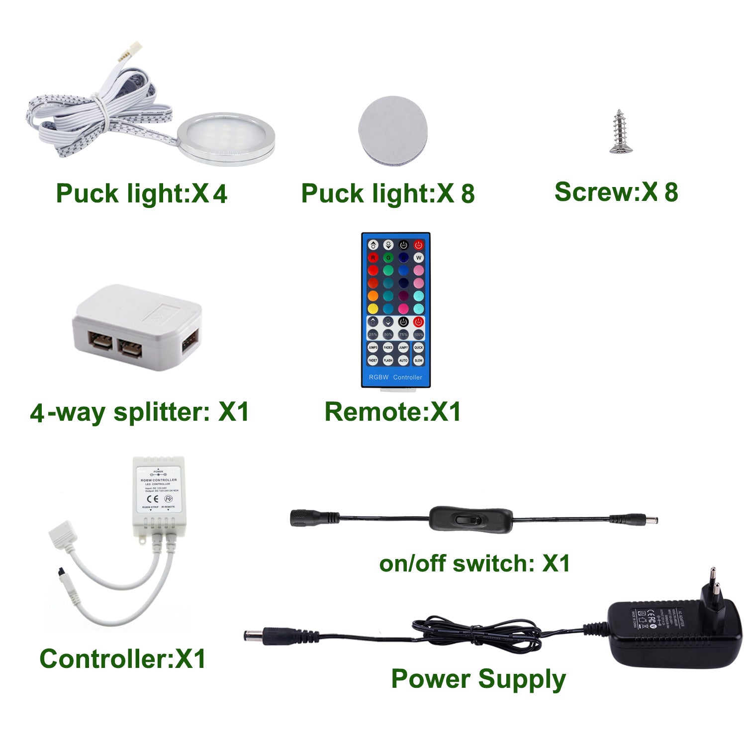 AIBOO Festverdrahtete RGB-Puck-Lichter 12 V mit kabelloser RF-Fernbedienung für die Beleuchtung der Küchentheke 