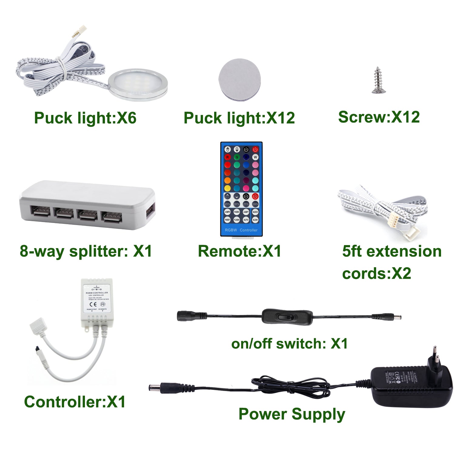 AIBOO RGBW RGB+Weiß/RGB+Warmweiß, Farbwechsel-LED-Unterbauleuchten-Set mit Fernbedienung, Puck-Lampen für stimmungsvolle Küchenthekenbeleuchtung (6 Lichter, 18 W)