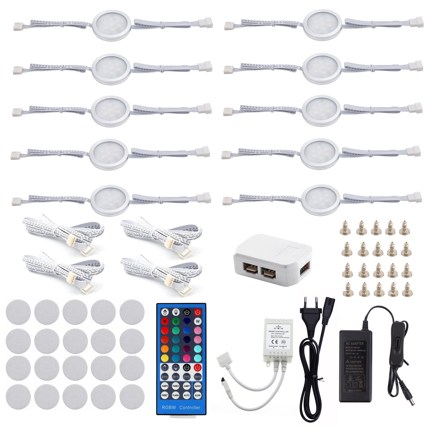 AIBOO Under Counter LED Light Kit, RGBW/RGBWW Under Cabinet Lighting, Linkable Colored Puck Lights with 40-Key IR Remote Control (10 Lights)