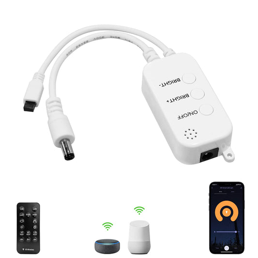 Smart LED WiFi Controller for Single Color Dimmale Puck Lights, AIBOO Updated 15 Keys IR Remote Control Kit Compatible with Alexa & Google Assistant & IFTTT, Working with iOS or Android Smartphone 1500