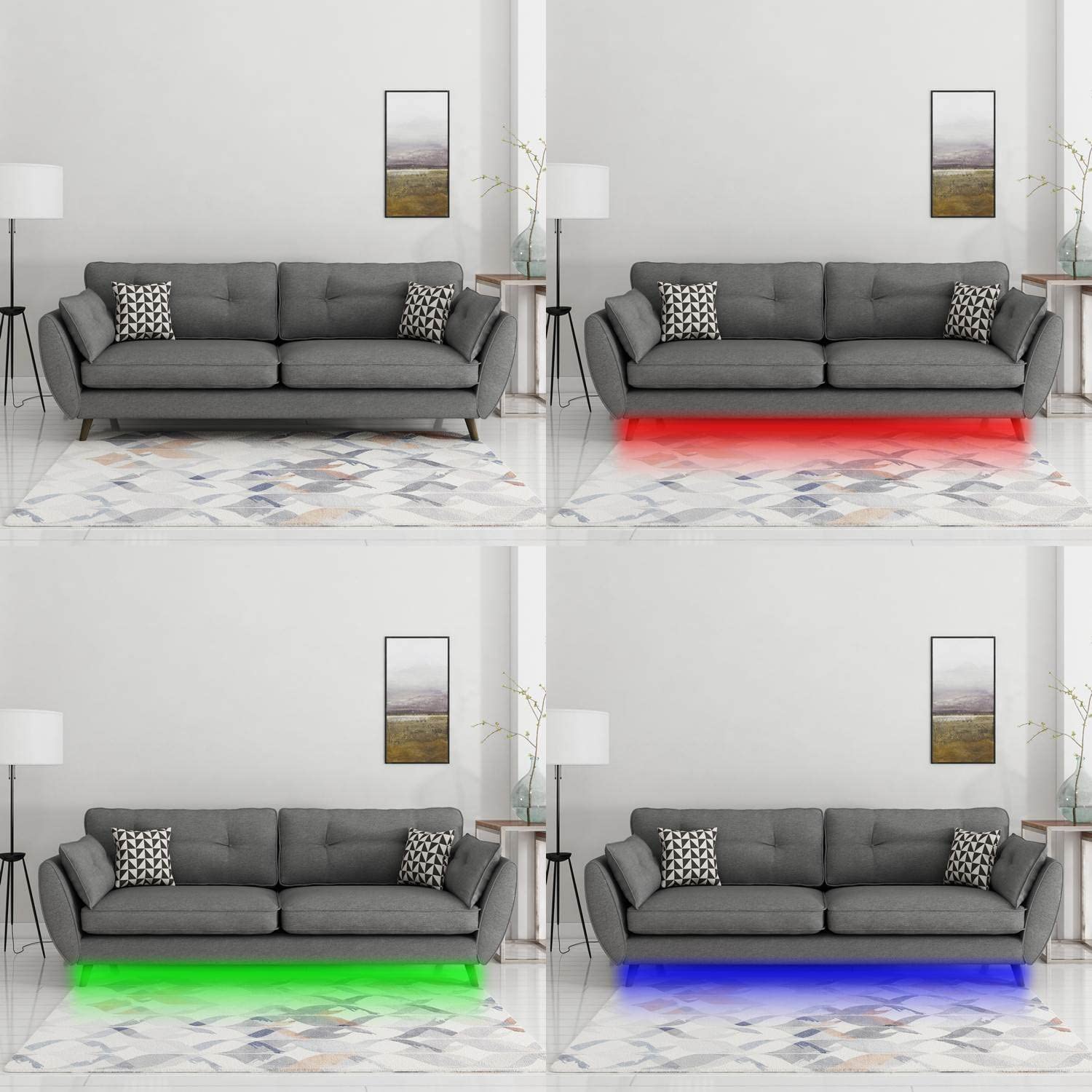 AIBOO Sofa-/Couch-/Bett-Beleuchtung, RGB-LED-Streifenbeleuchtung mit kabelloser HF-Fernbedienung, Eingang, Schrank, Treppenhausbeleuchtung (4 Fuß – 120 cm) 