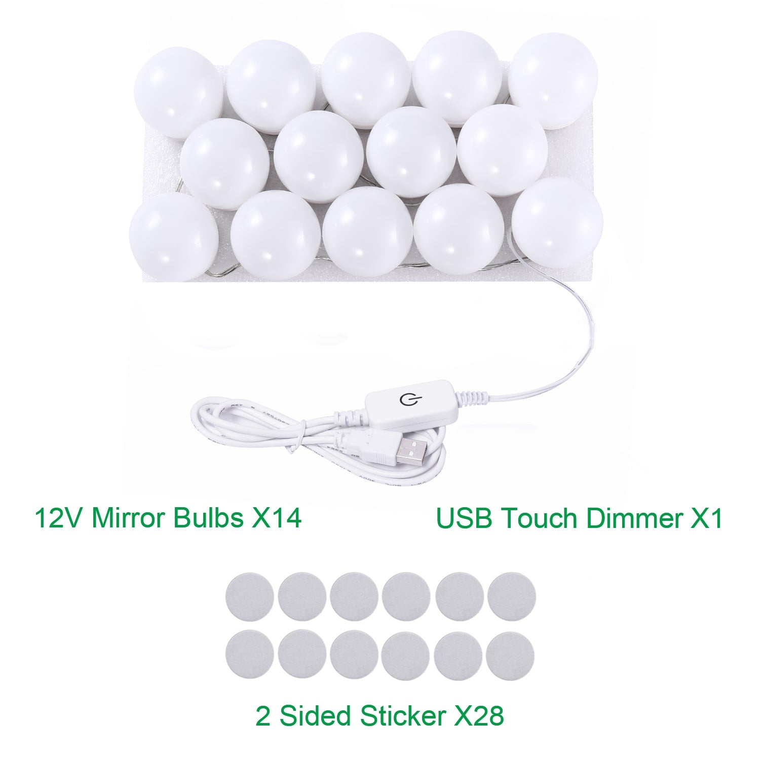 LED Makeup Mirror Lights(4000K, 14 Bulbs, 5V USB) Mirror Not Included