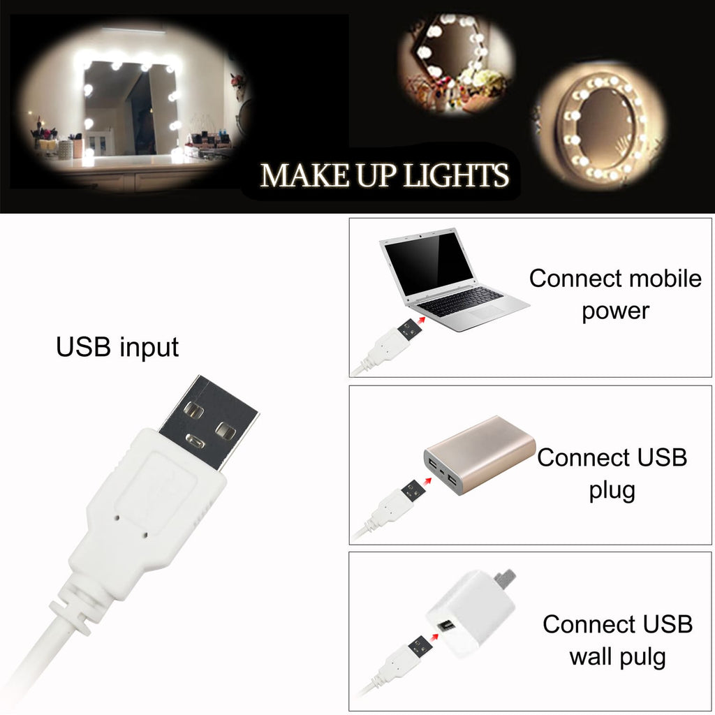 LED Makeup Mirror Lights(4000K, 14 Bulbs, 5V USB) Mirror Not Included