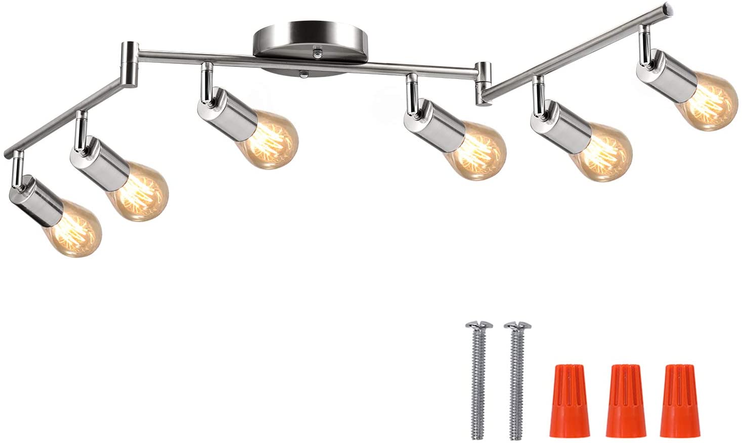 6-Head LED Track Lighting Fixture, No Bulbs (E26 Base, Satin Nickel)