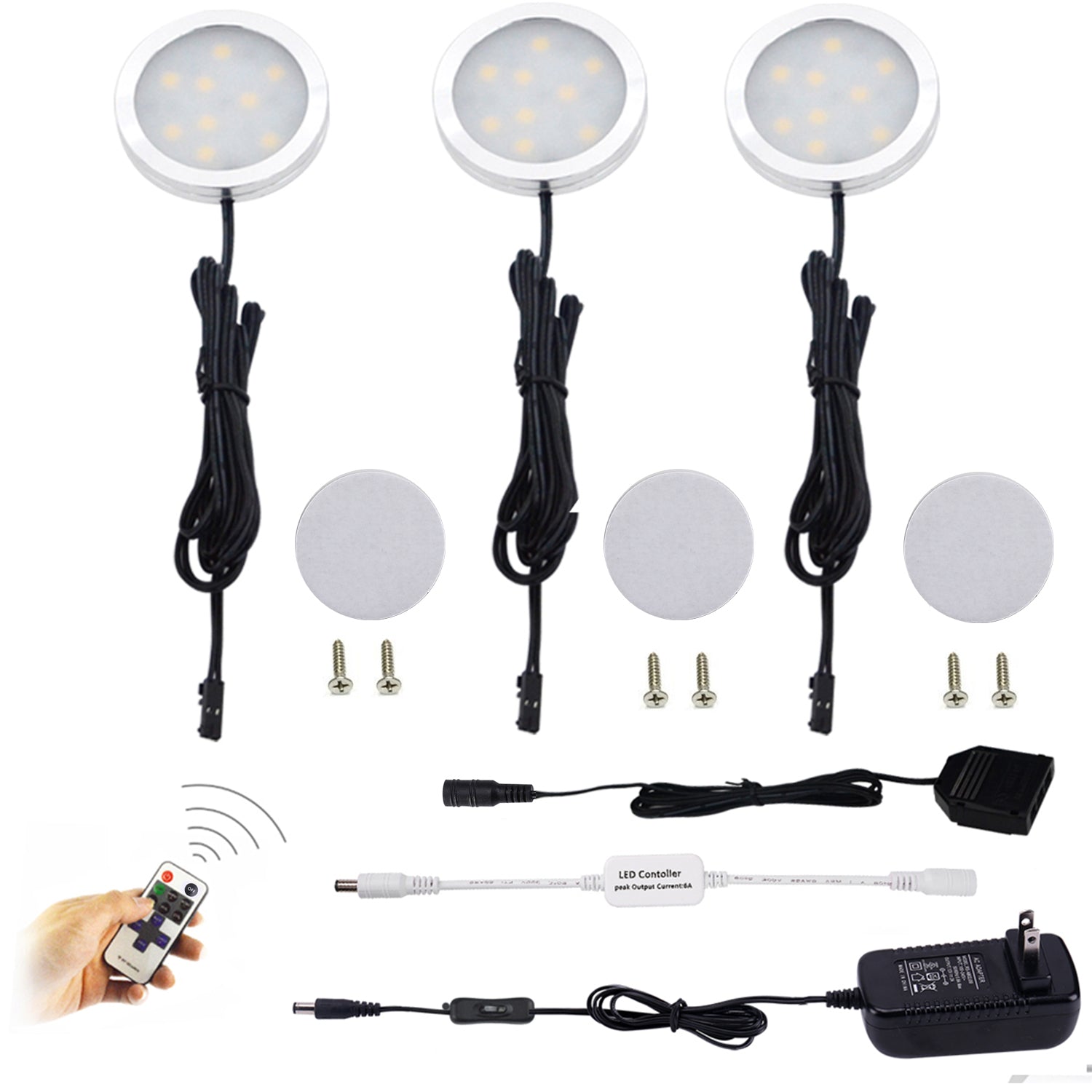 Lumières LED à intensité variable sous les armoires AIBOO 3 lumières à rondelle filaires avec télécommande RF pour l'éclairage du comptoir de cuisine à domicile 