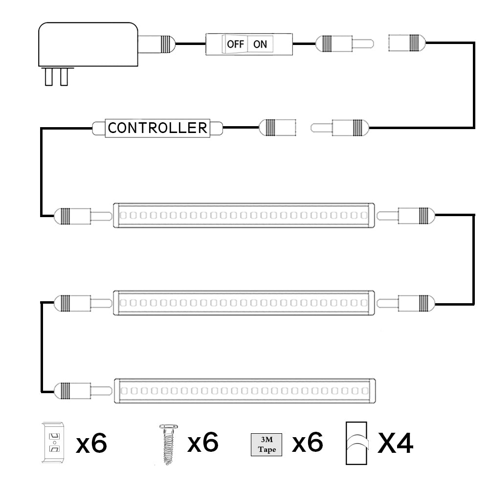 Barre lumineuse LED 12 V connectable sous armoire avec variateur et adaptateur (2700 K/6000 K, 3 lumières)