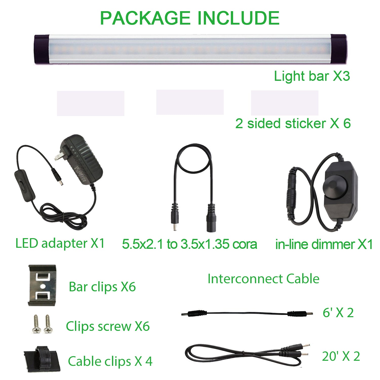 12V Linkable LED Under Cabinet Light Bar with Dimmer & Adapter(2700K/6000K, 3 Lights)