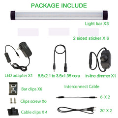 12V Linkable LED Under Cabinet Light Bar with Dimmer & Adapter(2700K/6000K, 3 Lights)