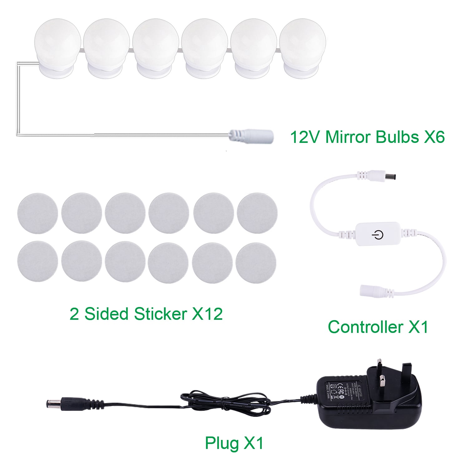 Lumières LED pour miroir de maquillage (4000 K, 6 ampoules, à brancher), miroir non inclus