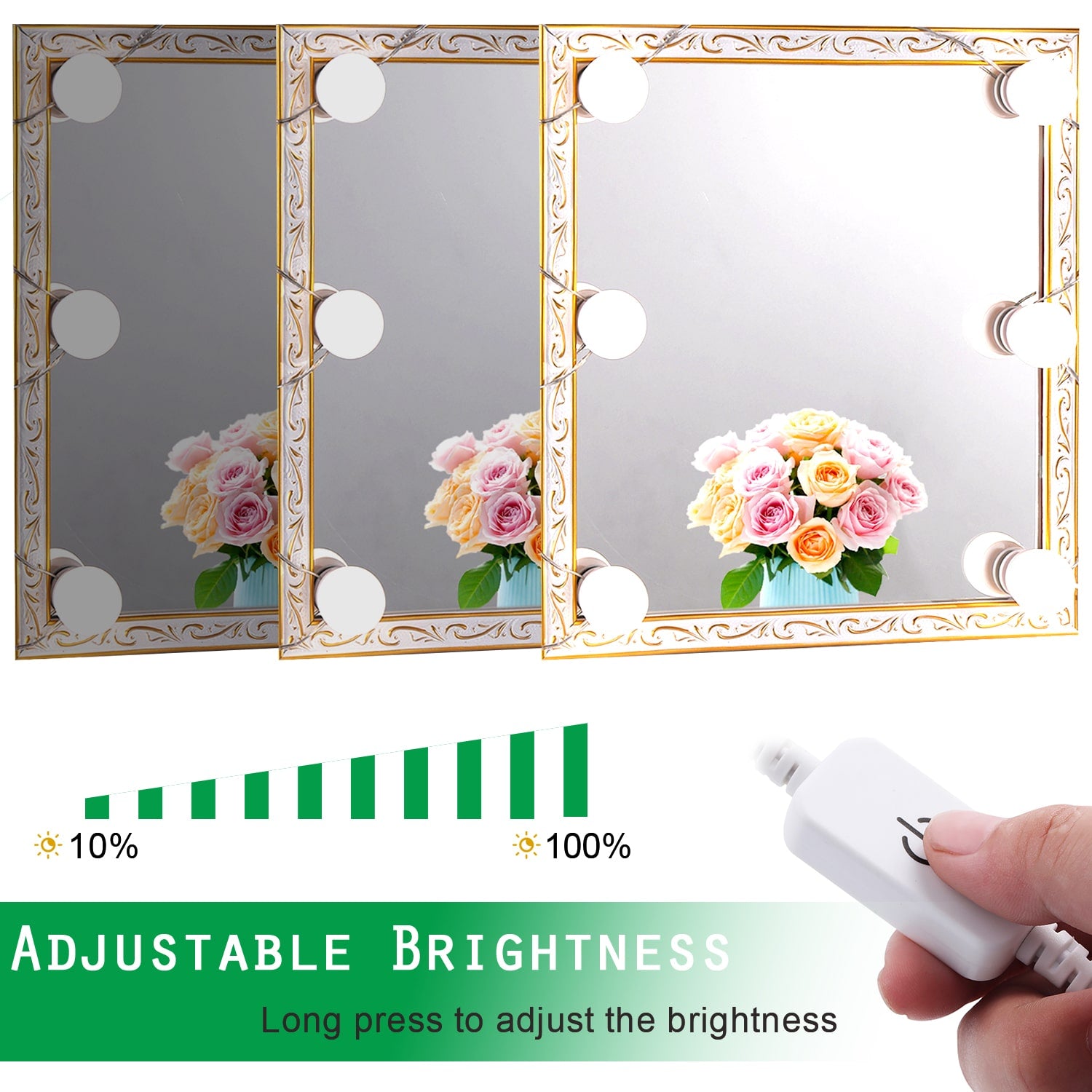 Lumières LED pour miroir de maquillage (4000 K, 6 ampoules, à brancher), miroir non inclus