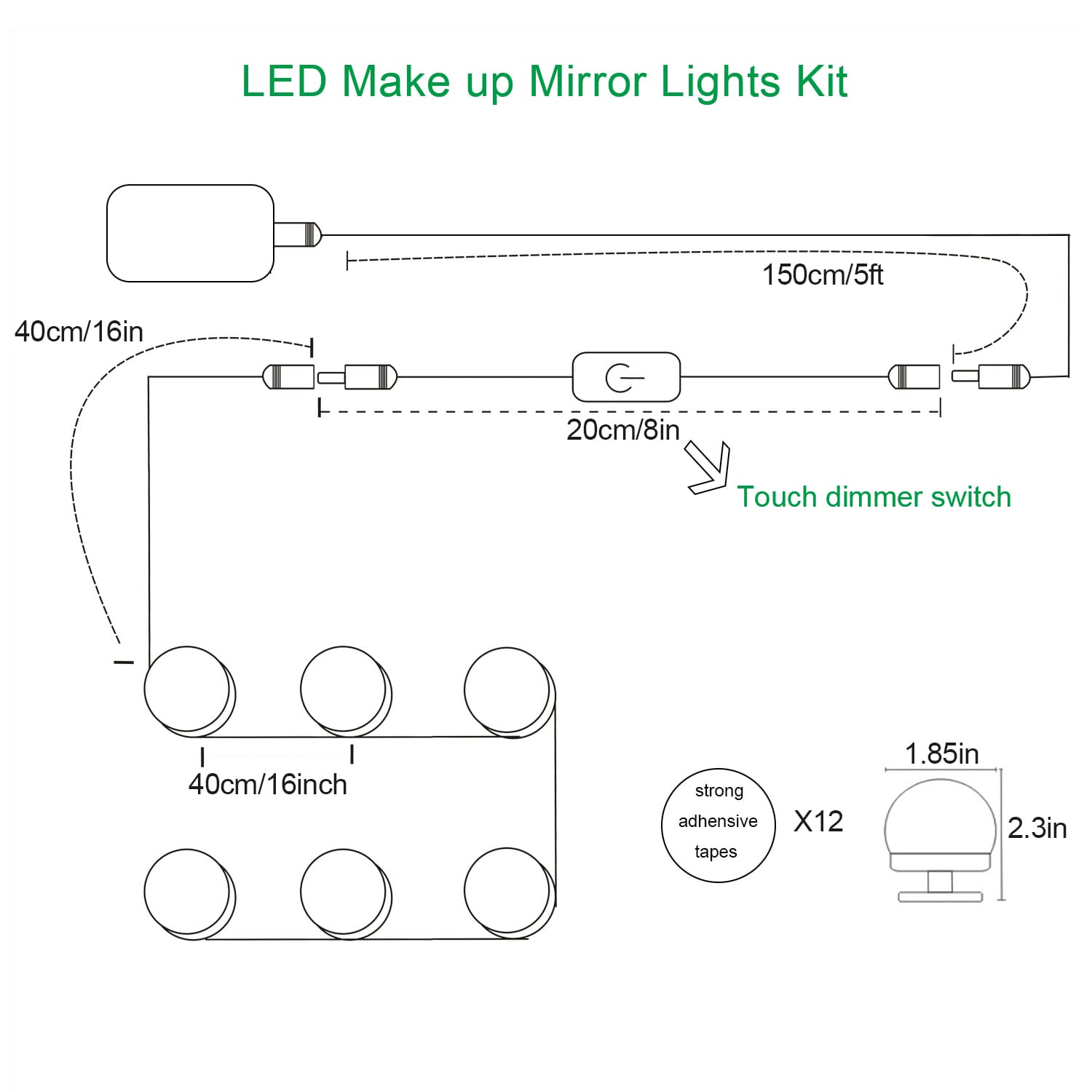 LED-Leuchten für Schminkspiegel (4000 K, 6 Glühbirnen, Stecker), Spiegel nicht im Lieferumfang enthalten