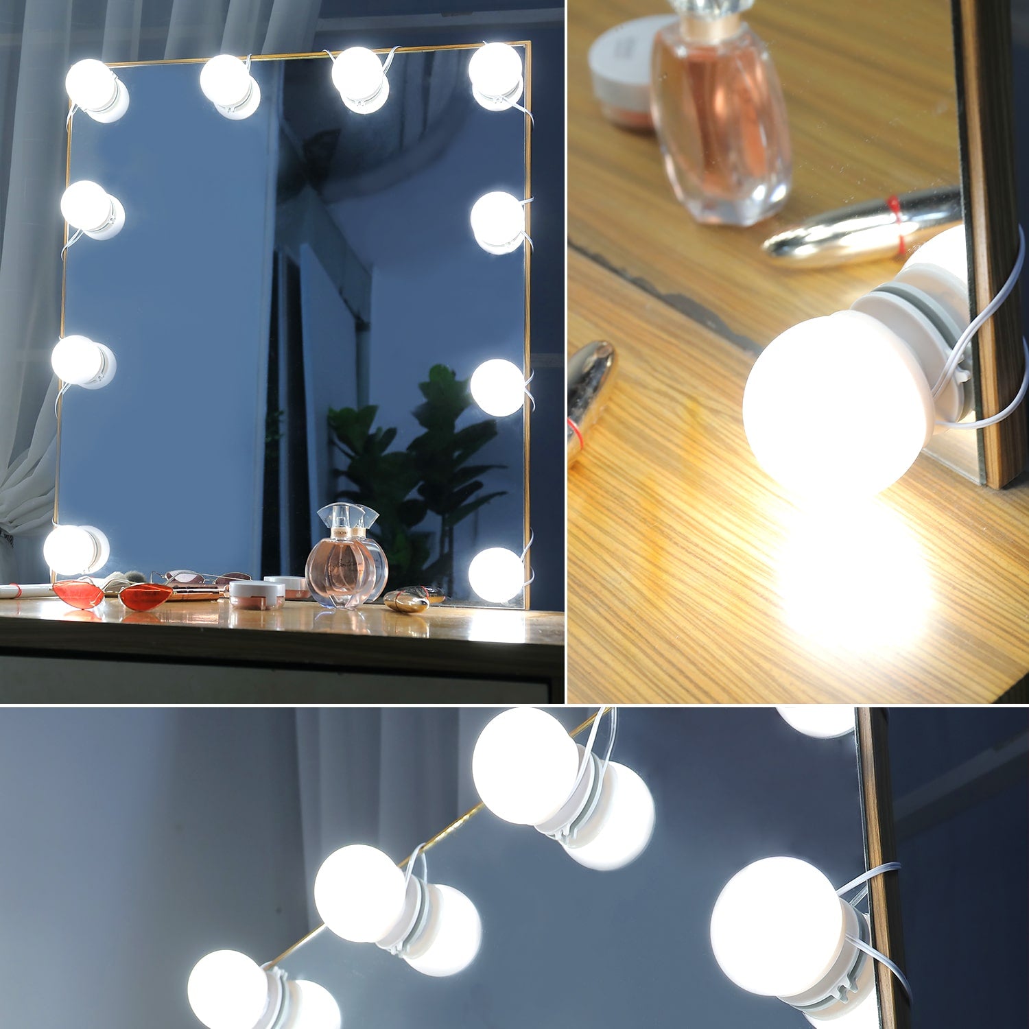 Linkable LED Makeup Mirror Lights(2700K/4000K/6000K, Plug in, 10Bulbs)