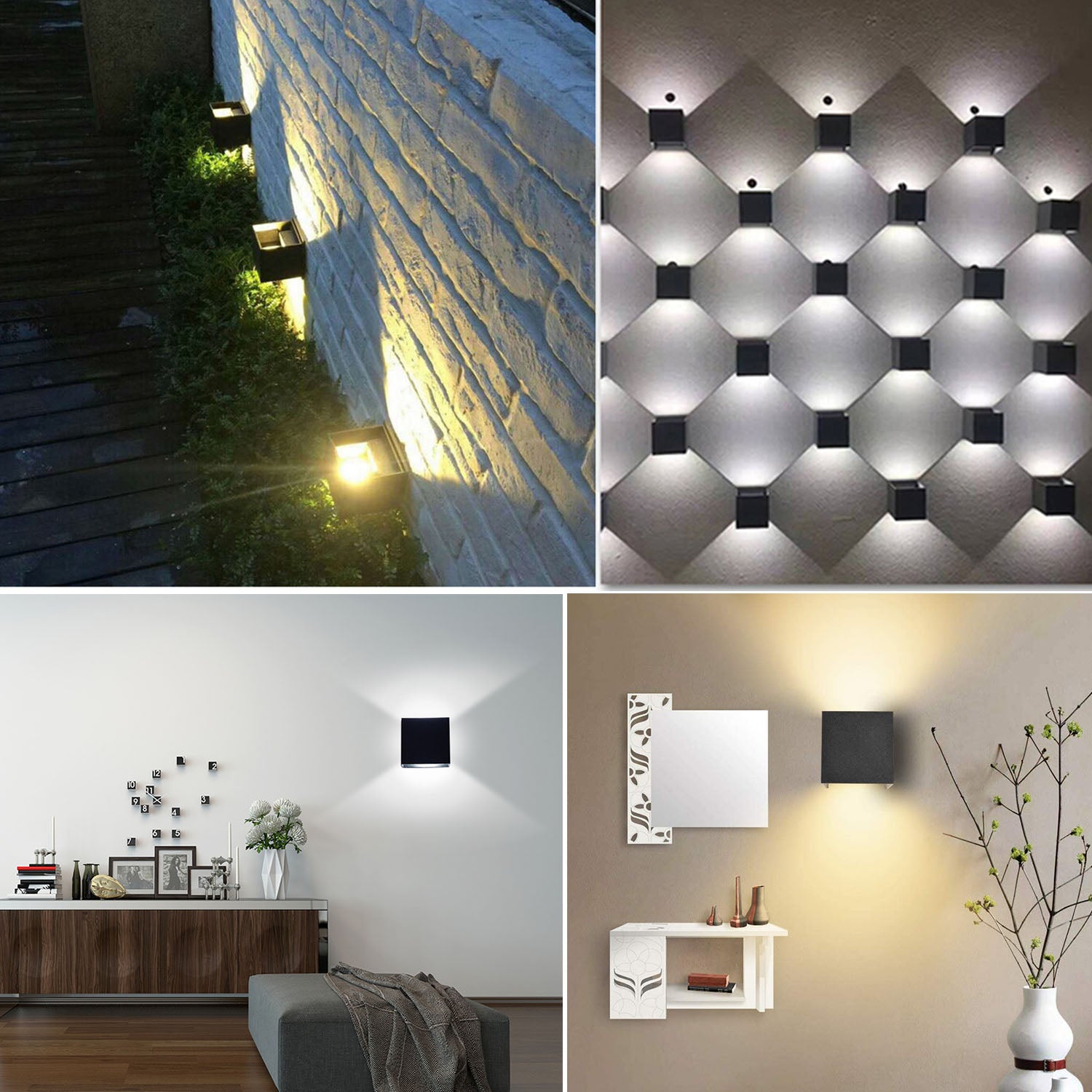 Applique murale LED étanche pour éclairage intérieur et extérieur (12 W, noir, IP45) 